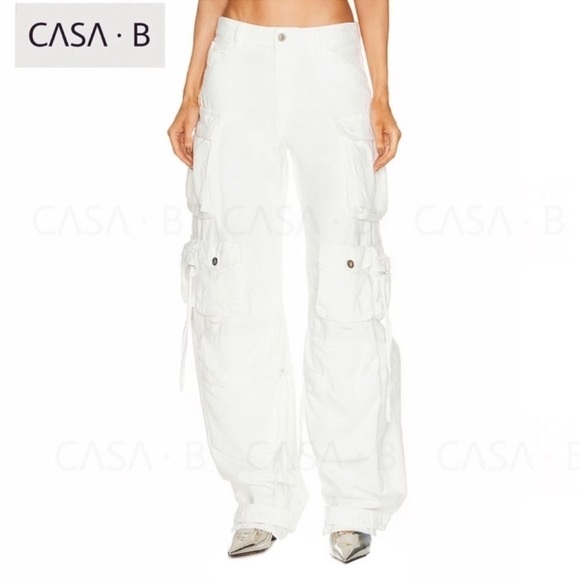 SOON to CASA B| Femme Street Style White Baggy Cargo Denim Jeans - Picture 1 of 8
